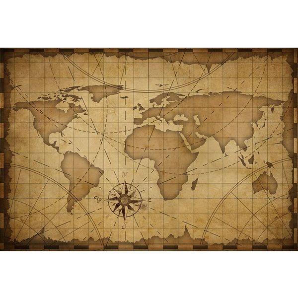 Retro estilo antiguo Color marrón mapa del mundo telón de fondo impreso continentes brújula recién nacido Baby Shower Props niños pirata fiesta fondo