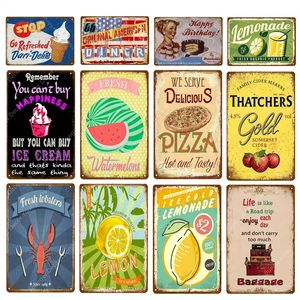 Retro originele kunst schilderen Amerikaanse diner metalen borden Route 66 Lemon limonade kreeften cakes vintage decor gepersonaliseerde plaque wandposter maat 30x20cm w02