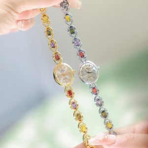 Chaîne de montre en acier pour femmes, rétro ovale coloré trésor arc-en-ciel, horloges à Quartz créatives étanches Religio Femino 240202