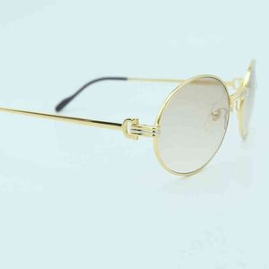 Lunettes de soleil ovales rétro en métal pour hommes, verres de soleil français de luxe de styliste autorisés, lunettes de soleil dorées rondes et élégantes