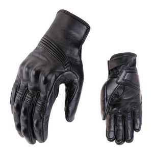 Gants de Moto en cuir perforé rétro cyclisme Moto Moto engrenages de protection Motocross gant hiver homme cadeau femmes vélo H1022