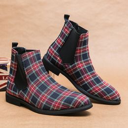 Retro Plaid Boots British Canvas Classic Slip on Fashion Casual Street Party Everytiky All Match Men Men Shoes