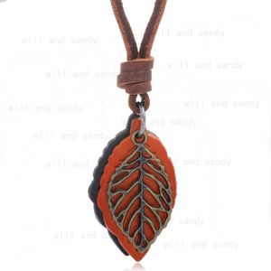 Rétro Plante Feuille Pendentif Collier En Cuir Feuille Réglable Chaîne Fine bijoux Colliers pour femmes hommes Mode bijoux cadeau volonté et sable