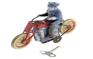 Retro policía montando motocicleta modelo cuerda cuerda juguete de hojalata colección regalo para niños adultos SH1909131584853