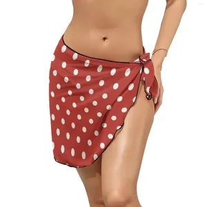 Retro Polka Dots Mariffon Beach Bikini Cover Up Red and White Cover-up Women Graphic Wrap Jirts Sexy Swimsuit présente