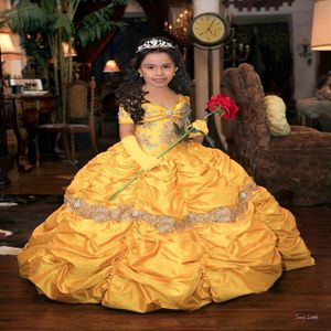 retro prinses kralen bloem meisje jurken kant taffeta meisje trouwjurken vintage pageant jurken jurken f054219T