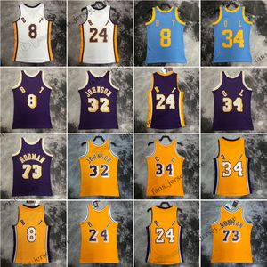 Retro bedrukte basketbalshirts 8Bryants 24Bryants 32 Johnson 73 Dennis Rodman 34ShaquilleO'Neal Hoge kwaliteit ademende sportherenjersey