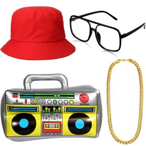 Conjunto retro de fiesta de graduación para hombre, disfraz de Hip Hop, Punk, collar de dólar, sombrero de pescador y gafas