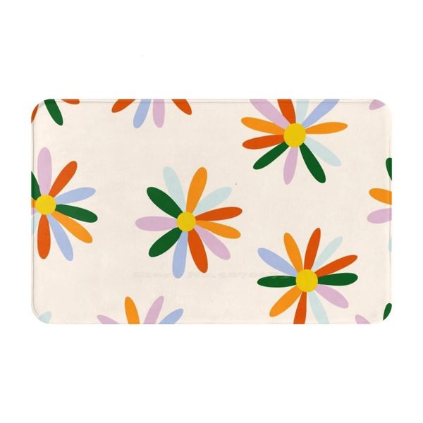 Retro Rainbow Madeliefjes Comfortabele Deurmat Tapijt Tapijt Voet Pad Daisy Madeliefjes Bloemen Bloemenpatroon Kleurrijke Regenboog Helder 240111