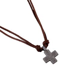 Retro-Echtleder-Halskette mit Kreuz-Anhänger, braune Lederkette, verstellbar für Herren-Schmuck