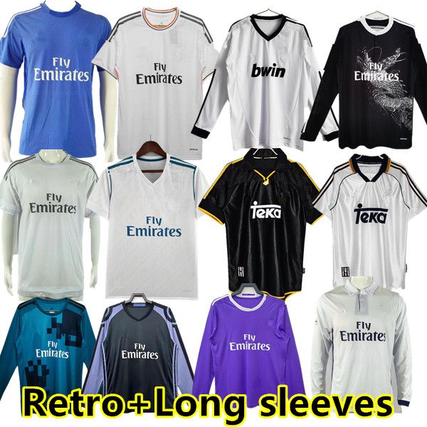 Retro Real Madrid Soccer Jerseys Shirts de football à manches longues Guti Ramos Seedorf Carlos 1996 97 98 99 2000 13 14 15 16 17 18 Ronaldo Zidane Raul Finales Kaka Real Madrids