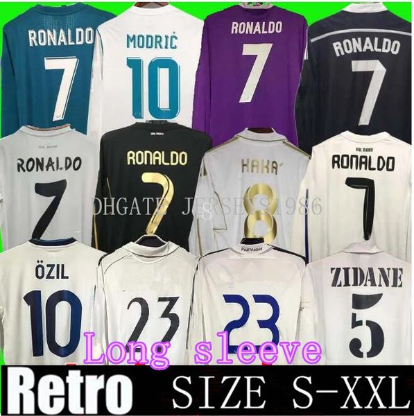 Retro Real Madrids Soccer Jersey Shirts de football à manches longues Guti Ramos Seedorf Carlos 10 11 12 13 14 15 16 17 Ronaldo Zidane Raul 00 01 02 03 04 05 06 07 Finales Kaka S-XXL