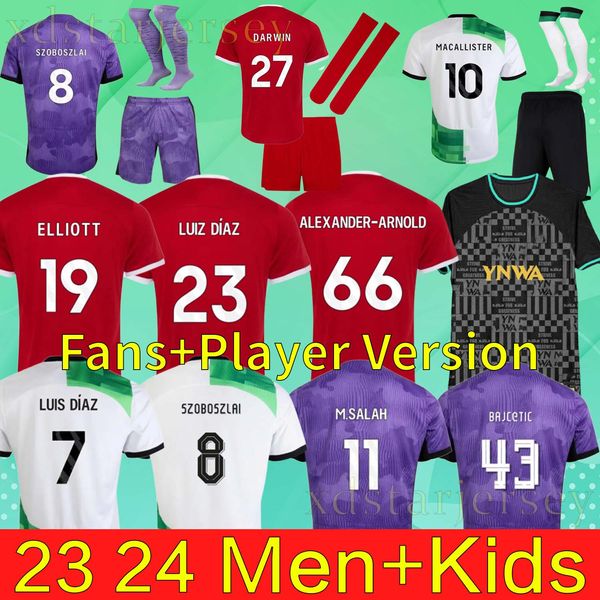 23 24 Szoboszlai Soccer Jerseys MAC ALLISTER GAKPO DARWIN Alexander Arnold A.BECKER ELLIOTT Mohamed Luis Dlaz 2023 Kit de football Chemises Hommes Enfants Uniforme Gardien de but