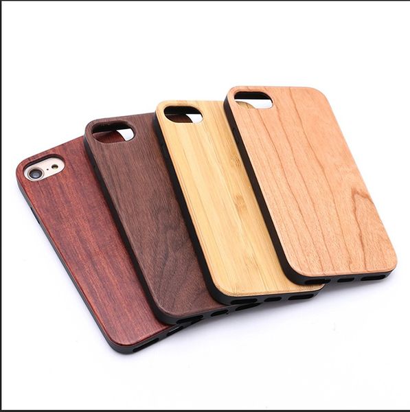 Étuis de téléphone rétro en bois véritable + TPU Logo personnalisé pour Iphone 7 8 plus 10 X 5s 6 6s Couverture de téléphone portable en bois Bamboo Mobile pour Samsung S9 S8 S7