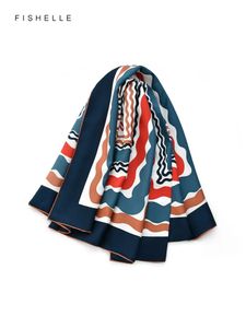 Retro roodblauwe curve geprinte luxe zijden sjaal vrouwen 100% echte zijden twill sjaals wrap foulard sjaal 90 cm vierkante dames bandana 240408