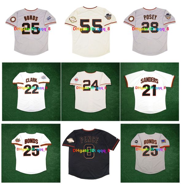 Barry Bonds 2010 2002 World Series SF Giants Maillot de baseball Tim Lincecum Buster Posey Madison Bumgarner Willie Mays Deion Sanders Crawford Taille S-4XL