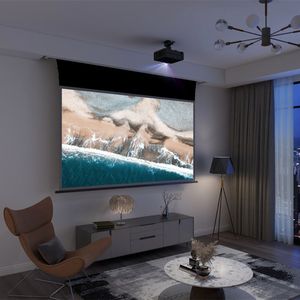 Plafond réfléchissant rétro/lumière ambiante rejetant la puissance Max écran de projection électrique à enroulement tendu pour projecteurs UST home cinéma