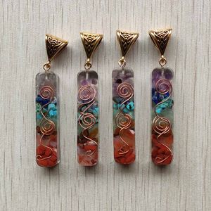 Rétro Reiki coloré Chakra pendentif améthystes naturelles Lapis Lazuli 7 couleurs pierre pilier pendentifs charmes en gros