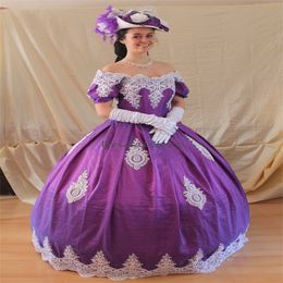 Retro renaissance paarse quinceanera jurken 2023 cosplay kostuum prom jurk met kanten korte mouw zoet 15 jurk gewaden de vestidos 15 anos elegant formeel feest