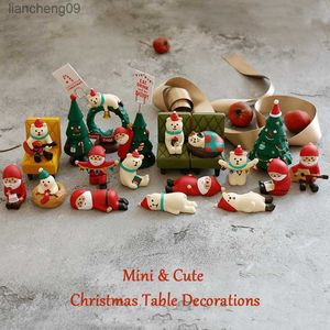 Rétro Résine Joyeux Noël Mini Table Scène Décoration Artisanat Cadeau De Vacances Père Noël Ours Petits Articles Décoratifs Ornements L230620