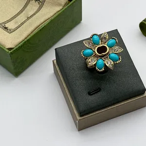 Bagues rétro pour femmes bague de créateur de diamant bijoux de créateurs de luxe grande bague G avec gemme bleue 3 bagues de fiançailles de mariage diadème