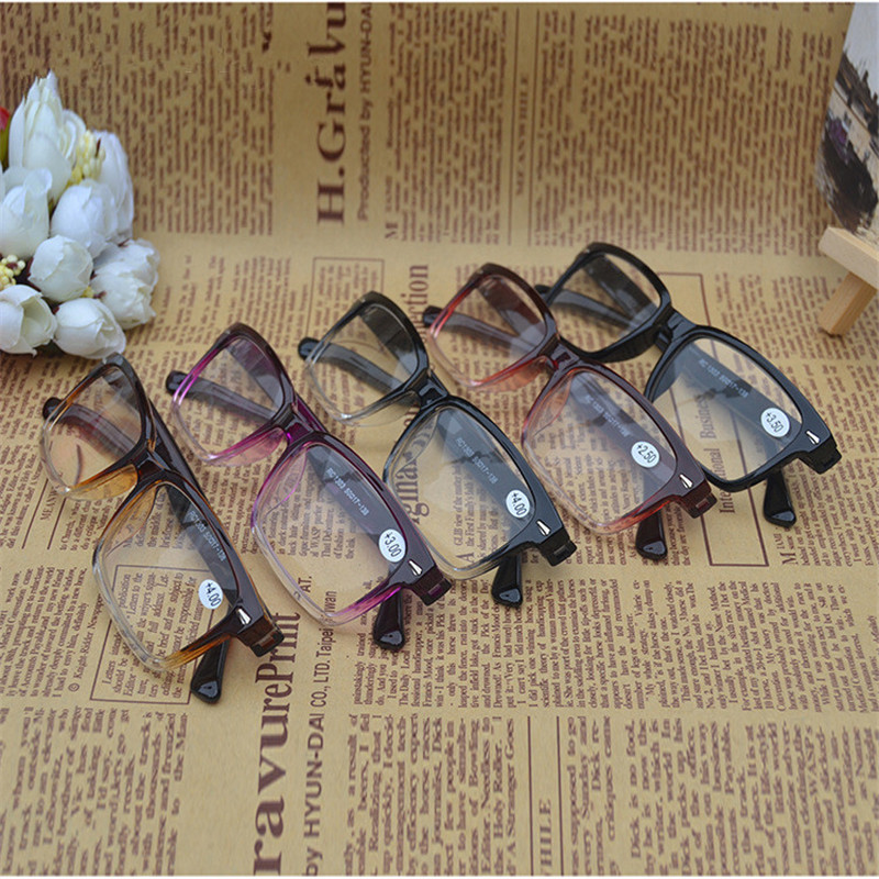 Retro Rivet Gradient Reading Glasses Transparent Frame Men Women Clear Plastic Reading Glasses Diopter +1.0-+4.0 10Pcs/Lot Free Shipping