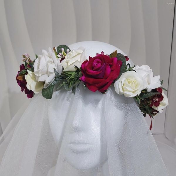 Bandeau rétro à fleurs de Rose, accessoires pour cheveux de mariage, coiffure pour femmes, couvre-chef de fiançailles, vêtements de mariée, couronne florale