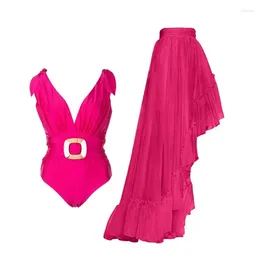 Rétro Rose rouge Style femmes 1 pièce maillot de bain jupe couvrir luxe Bikini Design maillot de bain Vintage Sinwear Surf Wear été