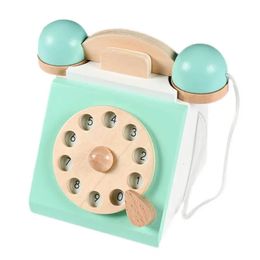 Rétro téléphone rotatif jouet en bois Antique cadran téléphone jouet vieux téléphone modèle interactif jouet éducation précoce cadeau pour les enfants 240327