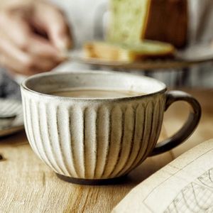 Retro Rough Pottery Ceramic Drinkware tasse de thé à eau Pull Fleur Latte Big Mouth Petit-petit-déjeuner Dessert Home Cafe Coffee Mug 231221