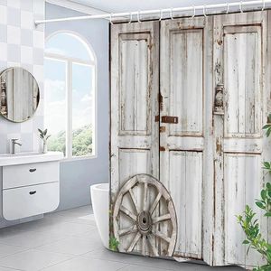 Ensemble de rideaux de douche avec portes en bois, rétro rustique, vieux Vintage, grange de campagne, ferme, écrans de bain pour salle de bain, 240328