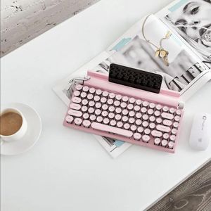 Retro Sakura Pink Typewriter Bluetooth Clavier vapeur Punk Dot Green Commids de rétroéclairage blanc Clavier mécanique sans fil