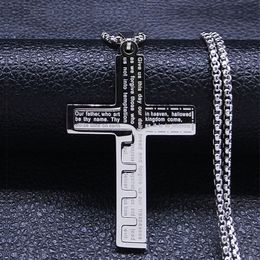 Collier avec pendentif croix de prière biblique rétro, en acier inoxydable 316L, plaqué or 18 carats, bijoux religieux pour hommes