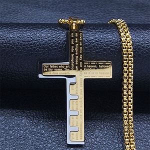 Collier avec pendentif croix de prière biblique rétro, en acier inoxydable 316L, plaqué or 18 carats, bijoux religieux pour hommes