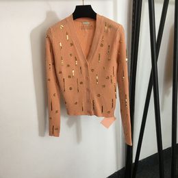 Retro pailletten truien dames vest met v-hals persoonlijkheid knop ontwerper trui luxe soft touch trui jassen