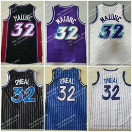 Maillot de basket-ball rétro Shaquille ONeal 32 Karl Malone, blanc, bleu, violet, cousu pour hommes