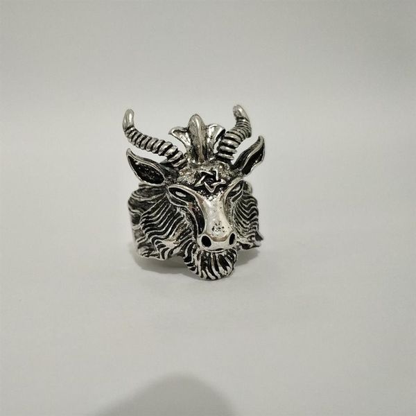 Bague rétro en forme de corne de chèvre et de mouton, culte de Satan, Baphomet, bélier, zodiaque Wicca, étoile pour hommes et garçons, cadeau Punk Biker, bijoux animaux 239l