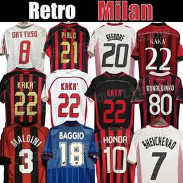 Camisetas retro camisetas de fútbol 95 96 97 Gullit 90 91 02 03 12 14 15 Maldini Van Basten Football Kaka Inzaghi 06 07 Pirlo Shevchenko Baggio Ronaldinho Jersey