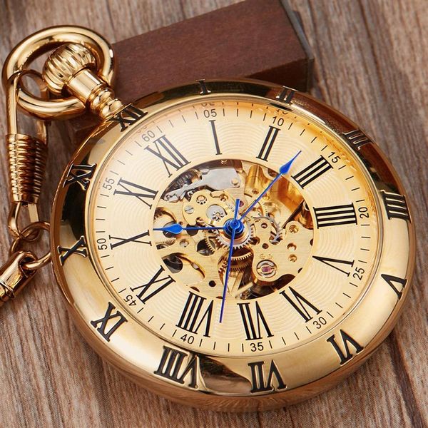 Retro Silver Gold Automatic Mecking Pocket Watch Men Femmes Luxury Copper Montres Squelette Steampunk Fob Watch Chain Pendants CX2584