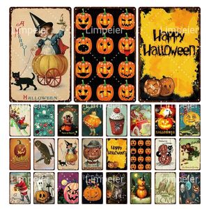 Retro Simple Metal Painting Halloween Pumpkin Lantern Owl Celebration Advertentie Snowy Night Scene Lay -out Decor Decor cadeau 30x20cm W03