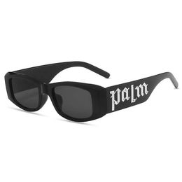 Gafas de sol de marco pequeño retro para mujeres con letras de diseño de panel de alta gama ángulos de palma gafas de sol para hombres con gafas retro personalizadas 2024