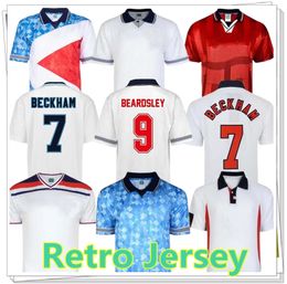 Retro voetbalshirt 1982 1986 1998 2002 2004 Kits Shearer Beckham Jerseys 89 90 Gerrard Scholes Owen 94 Heskey 1996 Gascoigne Vintage klassiek voetbalshirt