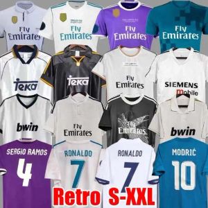 Chemises de football à manches longues de Soccer Retro Guti Ramos Seedorf Carlos 12 13 14 15 16 17 Ronaldo Zidane Raul 01 02 03 04 05 06 07 Finales 99
