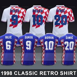 Retro Voetbalshirts Kroatië WK 1998 Davor Suker Zvonimir Boban Slaven Bilic Dario simic Thuis Uit Blauw Wit Voetbalshirts Kit Top