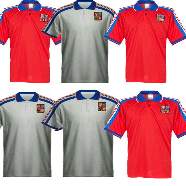 Maillots de football rétro République tchèque 1996 1997 Uniforme vintage 96 97 Maillot de football classique rouge à domicile # 18 NOVOTNY # 4 NEDVED # 8 POBORSKY # 19 FRYDEK