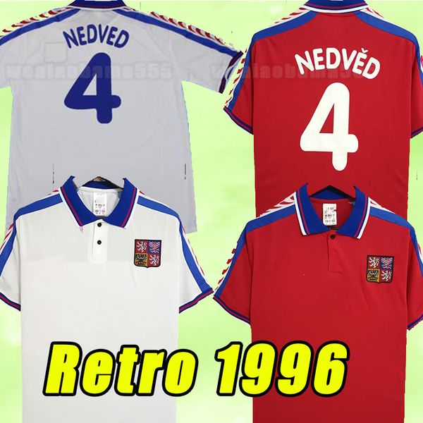 Retro Soccer Jerseys Tchèque République 1996 1997 Vintage Uniform 96 97 Home Red Classic Football Shirt # 18 Novotny # 4 Nedved # 8 Poborsky # 19 Frydek S-2xl