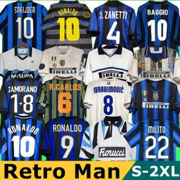 Maillots de football rétro inters 01 02 03 04 05 07 08 09 2010 FIGO SNEIJDER MILITO MILANS IBRAHIMOUIC Maillot de football vintage 2001 2002 2003 2004 2005 2007 2008 2009 2010 2011