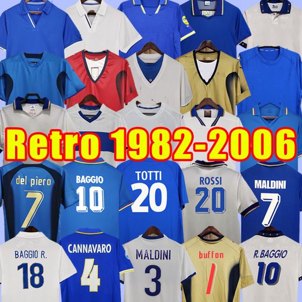 Maillots de football rétro Italie 1982 1988 1990 1994 1996 1998 2000 2002 2004 2006 Maillot de football T Italia Uniformes Gardien de but BUFFON TOTTI VIERI R.BAGGIO MALDINI DEL