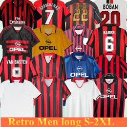 Maillots de football rétro KIT à manches longues Kaka Baggio Maldini MILAN VAN BASTEN Pirlo Inzaghi Gullit Shevchenko Vintage Classic AC S Chemise de football ensembles Maillots à manches