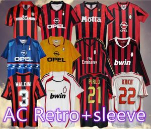 Maillots de football rétro à manches longues Kaka Baggio Maldini VAN BASTEN Pirlo Inzaghi Ac Gullit Shevchenko Chemise vintage Chemise de football classique MiLaNS 96 97 06 07